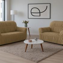 Capa de Sofá 2 e 3 Lugares Elasticada Malha Gel 28 Elásticos Avelã Capa de Sofá 2 e 3 Lugares Elasticada Malha Gel 28 Elásticos Avelã