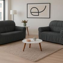 Capa de Sofá 2 e 3 Lugares Elasticada Malha Gel 28 Elásticos Cinza Capa de Sofá 2 e 3 Lugares Elasticada Malha Gel 28 Elásticos Cinza