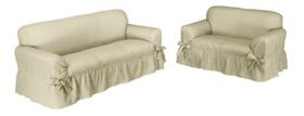 Capa De Sofá 2 E 3 Lugares Gorgurão Maquinetado - Cáqui
