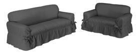 Capa De Sofá 2 E 3 Lugares Gorgurão Maquinetado - Grafite