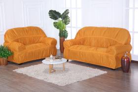 Capa de Sofá 2 e 3 Lugares King Retrô Elasticada Malha Gel Amarelo Mostarda