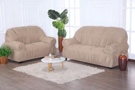 Capa de Sofá 2 e 3 Lugares King Retrô Elasticada Malha Gel Avelã Bege