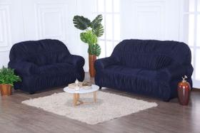 Capa de Sofá 2 e 3 Lugares King Retrô Elasticada Malha Gel Azul Marinho