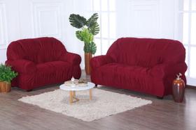 Capa de Sofá 2 e 3 Lugares King Retrô Elasticada Malha Gel Vinho Marsala
