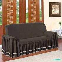 Capa De Sofa 2 Lugares Dália Com Babado de Tecido Microfibra