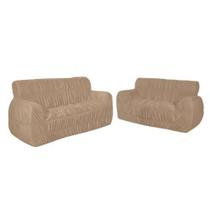 Capa de Sofá 21 Elásticos 2 e 3 Lugares Tamanho King Bege