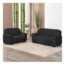 Capa De Sofá 3 E 2 Lugares 21 Elásticos Malha Gel Prot Preto