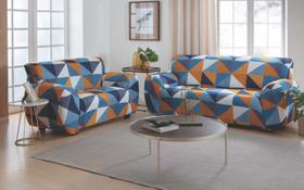 Capa De Sofá 3 E 2 Lugares Malha Gel Geométrica Estampada - Linha Premium