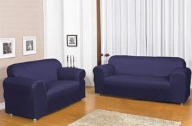 Capa De Sofá 3 E 2 Lugares Malha Gel Grossa Cola Azul-Marinh