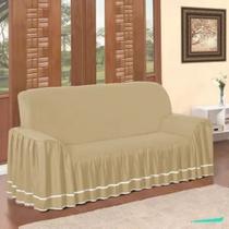 Capa De Sofá 3 Lugares Avulsa Dalia Tecido Microfibra Luxo Com Babado