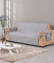 Capa De Sofá 3 Lugares Com Laço Porta Objetos Melhor Preço Oferta Cinza