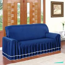 Capa De Sofa 3 Lugares Dália Com Babado de Tecido Microfibra