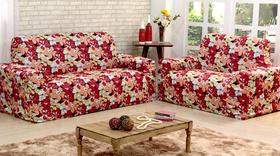 Capa De Sofa Adere Floral Vermelho 02 E 03 Lugares