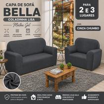 Capa de Sofá Bella Coladinha Lisa Malha Gel 2 e 3 Lugares com Elástico e Tarugos Antiderrapantes