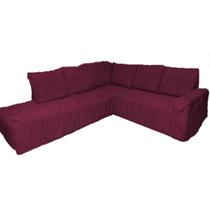 Capa De Sofá Canto Com Chaise Malha Gel 21 Elásticos Decoração