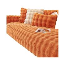 Capa De Sofá De Pelúcia Imitação De Pele De Coelho Grossa Antiderrapante Para Decoração De Sala De