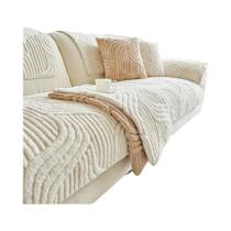 Capa De Sofá De Veludo Listrada Creme Antiderrapante Protetor De Sofá Decoração Para Casa