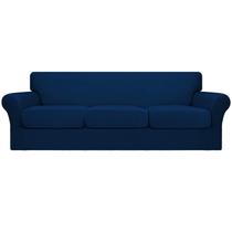 Capa de sofá fácil de usar, elástica e lavável para 3 almofadas. Sofá azul marinho