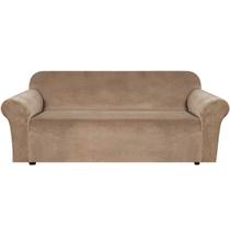Capa de sofá H.VERSAILTEX Stretch Velvet para 3 almofadas Sofa Camel Capa de sofá H.VERSAILTEX Stretch Velvet para 3 almofadas Sofa Camel