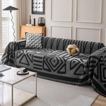 Capa de sofá HANDONTIME Boho Geometric Dark Grey/Black Chenille