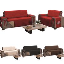 Capa de sofa king de 3 lugares fixo ou reclinável em dupla face em algodao + porta objetos + laços de fixação largura do assento de 1,80m