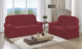 Capa de Sofá Kit 2 e 3 Lugares 12 Elásticos Helanca Bordô