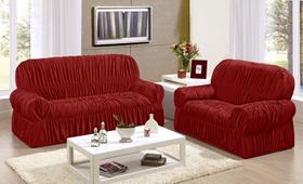 Capa de Sofá Kit 2 e 3 Lugares 20 Elásticos Helanca Bordô Capa de Sofá Kit 2 e 3 Lugares 20 Elásticos Helanca Bordô