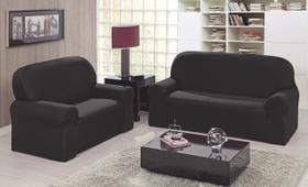 Capa de Sofá Kit 2 e 3 Lugares Tradicional Helanca Preto Capa de Sofá Kit 2 e 3 Lugares Tradicional Helanca Preto