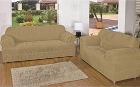 Capa de Sofá Marcela Para 2 e 3 Lugares 21 Elásticos Tecido Malha - Avelã Capa de Sofá Marcela Para 2 e 3 Lugares 21 Elásticos Tecido Malha - Avelã