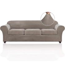 Capa de sofá PrinceDeco Velvet XL para sofá de até 247 cm Taupe