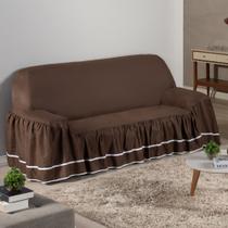 Capa de Sofa Sala Dalila 3 Lugares Marrom Tecido Premium