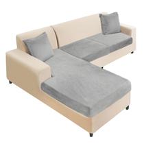 Capa de sofá secional NAISI Velvet, 3 peças, cinza claro