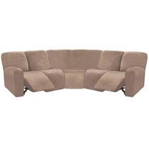 Capa de sofá ULTICOR, 7 peças, veludo, forma de L, poltrona reclinável taupe Capa de sofá ULTICOR, 7 peças, veludo, forma de L, poltrona reclinável taupe