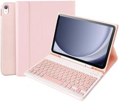 Capa de teclado compatível com Galaxy Tab A9+/ A9 Plus de 11 polegadas 2023 modelo SM-X210/X216/X218, capa de teclado Bluetooth sem fio compatível com Samsung Galaxy Tablet A9+ com porta-lápis rosa