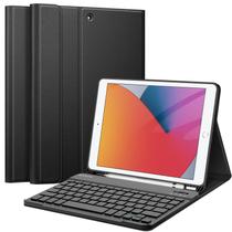 Capa de teclado Fintie para iPad 9ª/8ª/7ª geração (2021/2020/2019) 10,2 polegadas, capa traseira de TPU macio com suporte para lápis, teclado Bluetooth sem fio removível magneticamente, preta