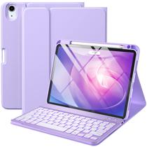 Capa de teclado Harvopu compatível com iPad Air de 11 polegadas M2/10,9 polegadas Air de 5ª 4ª geração com teclado retroiluminado, roxo removível