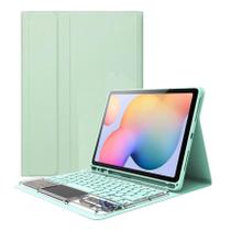 Capa de teclado para Samsung Galaxy Tab S6 Lite de 10,4 polegadas 2022/2020, teclado removível transparente retroiluminado com touchpad, verde
