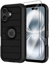 Capa de telefone Annymall para iPhone 16 6.1 com protetor de tela preto Capa de telefone Annymall para iPhone 16 6.1 com protetor de tela preto