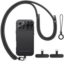 Capa de telefone BXYJY para iPhone 16 Pro com alça e suporte preto