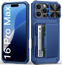 Capa de telefone BXYJY para iPhone 16 Pro Max com suporte de cartão azul