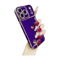 Capa de telefone Caseative Cute Plating Love Heart Wrist Strap Chain Bracelet para iPhone 17 - roxa