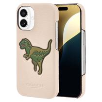 Capa de telefone Coach em couro seixo gravado genuíno para iPhone 16