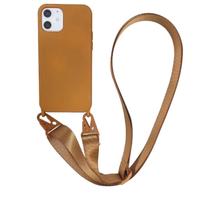 Capa de telefone crossbody CQUUKOI para iPhone 12 Mini, marrom de silicone