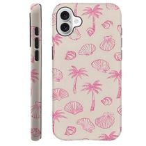 Capa de telefone DAIZAG para iPhone 16 rosa Seashells Palm Trees