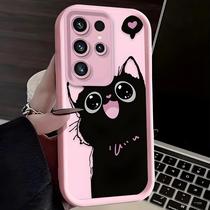 Capa De Telefone De Desenho Animado Gato Preto Para Samsung Galaxy S25 S24 Ultra S23 S22 A36 A56 A26
