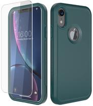 Capa de telefone Diverbox para iPhone XR com vidro temperado verde escuro