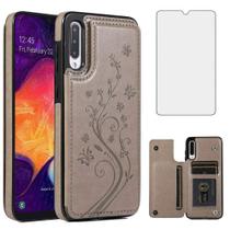 Capa de telefone e vidro temperado para Samsung Galaxy A50 cinza Capa de telefone e vidro temperado para Samsung Galaxy A50 cinza