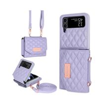 Capa De Telefone Em Couro Rosa Para Samsung Galaxy Z Flip 7 6 5 4 3 Com Alça Transversal Bolsa Para