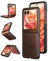 Capa de telefone Foluu para Motorola Razr 2024 em couro e PC marrom