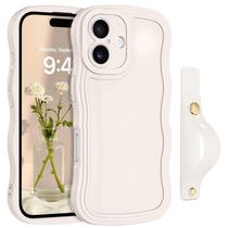 Capa de telefone GUAGUA iPhone 16 6,1" com alça ondulada branca antiga